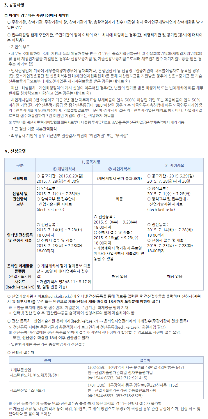 2015년도 제4차 산업핵심기술개발사업 신규지원 대상과제 공고