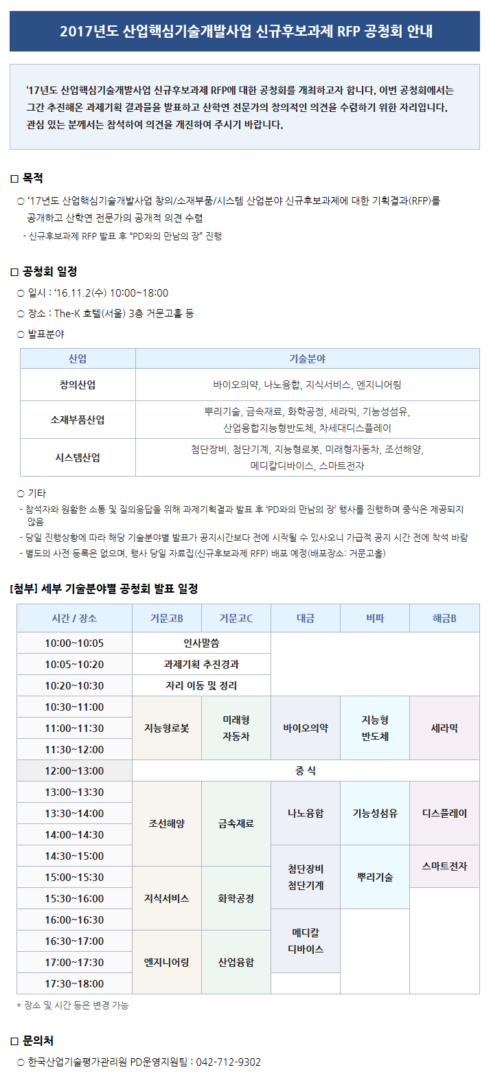 2017년도 산업핵심기술개발사업 신규후보과제 RFP 공청회 안내